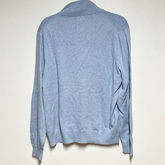 NWT J.Crew Cotton Quarter Zip Heathered Blue Pullover Sweater Sz L - Picture 5 of 6